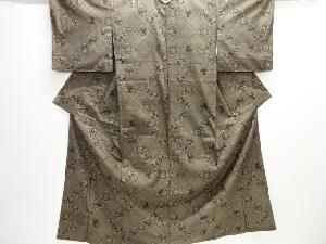 未使用品　斜め格子に草花模様織り出し着物(9マルキ)
